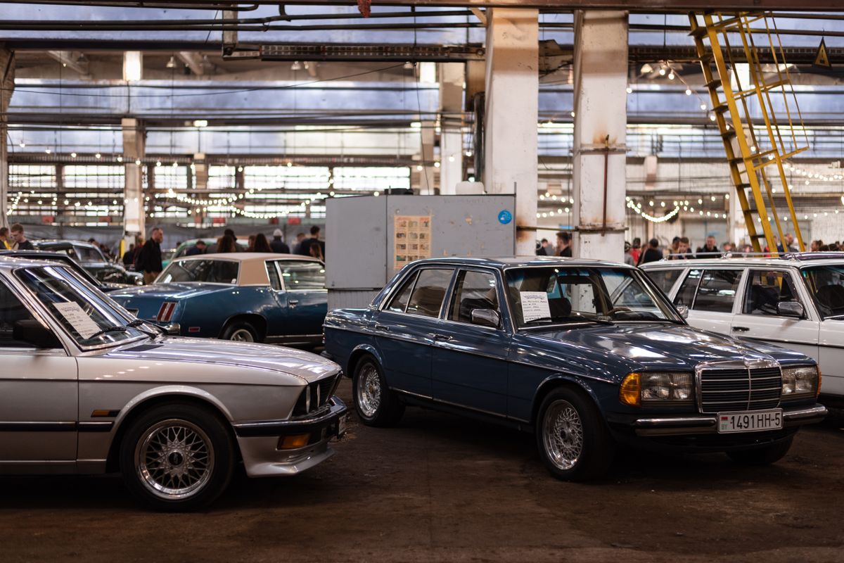 Classic cars at a vehicle auction